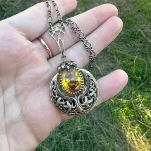 Chasing Unicorns Gold Filagree Citrine Pendant Necklace